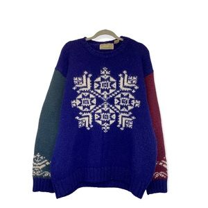 Vintage American Eagle Outfitters Sweater XL Color-Block Snowflake Blue Wool